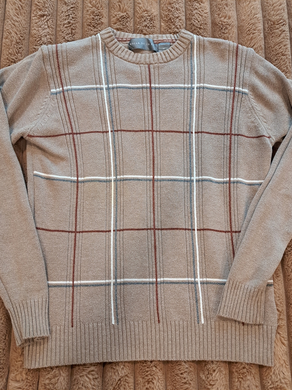 Oscar de la Renta Men’s Brown Plaid Crewneck Sweater